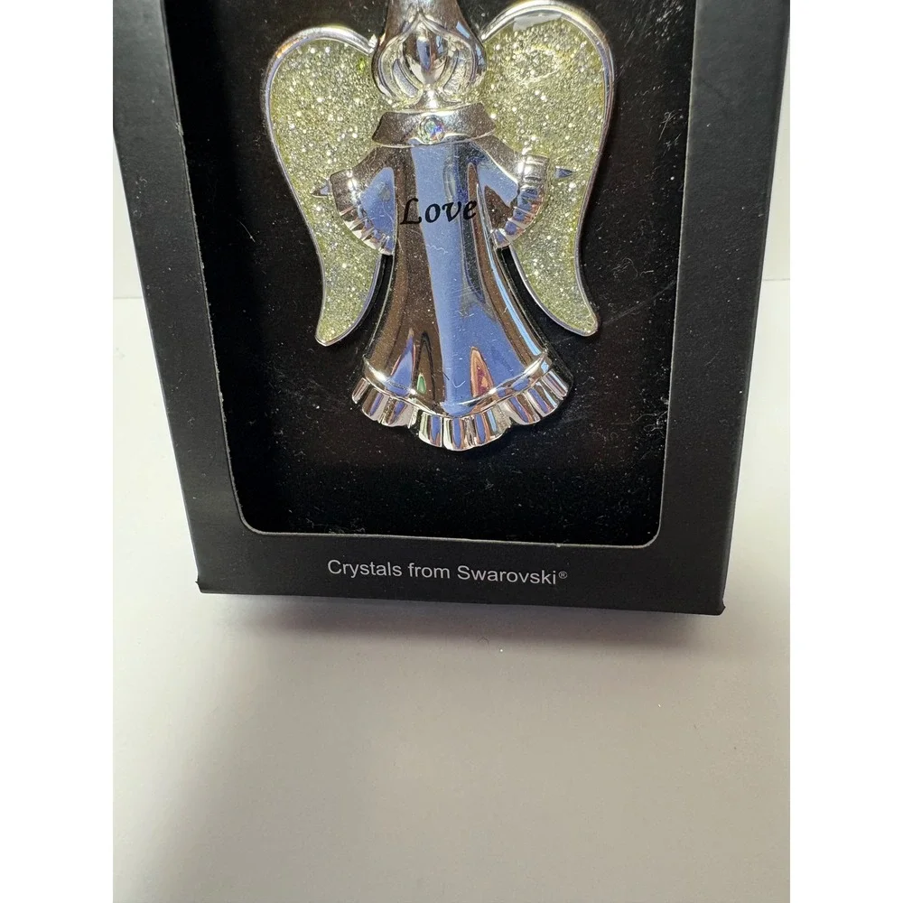 Harvey Lewis Angel Holiday Ornament Silver Tone Love Swarovski Crystal Glitter